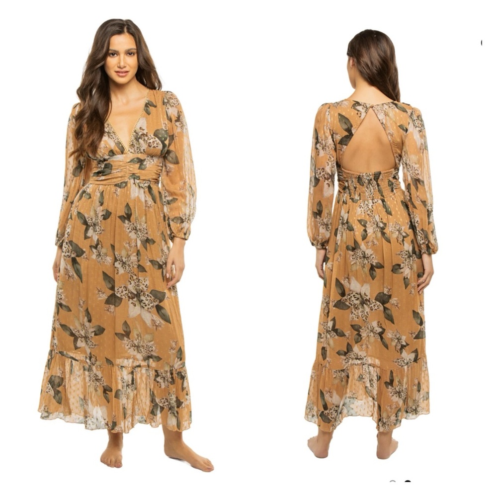 NWT Z & L Europe Cali Animal Leopard Print Floral Maxi Dress